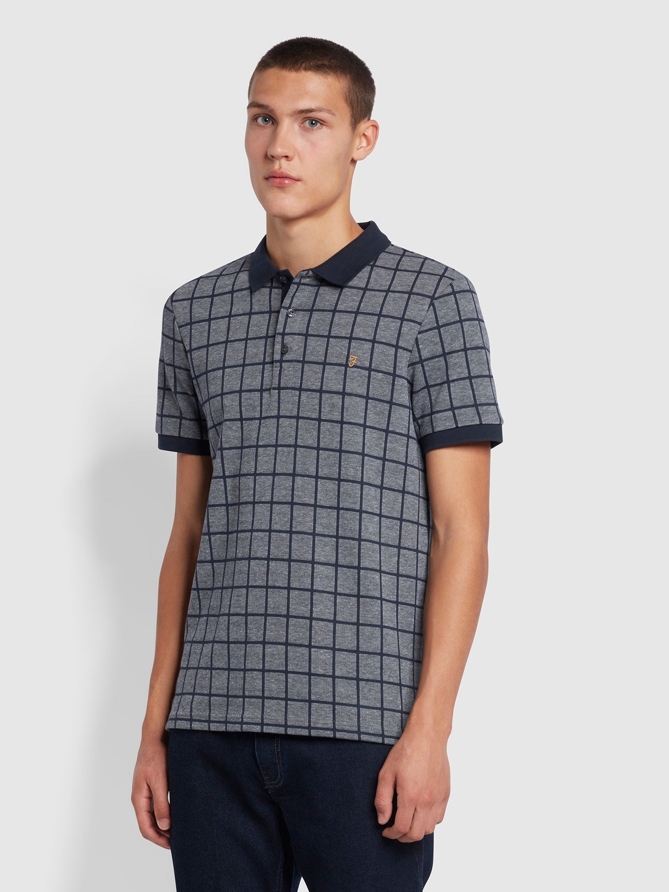 Farah Hunningale Slim Fit Check Polo Shirt In Grey