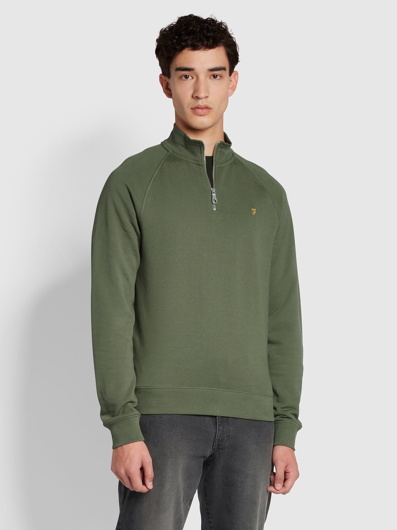 View Jim Slim Fit Organic Cotton Quarter Zip Sweatshirt In Vintage Green information