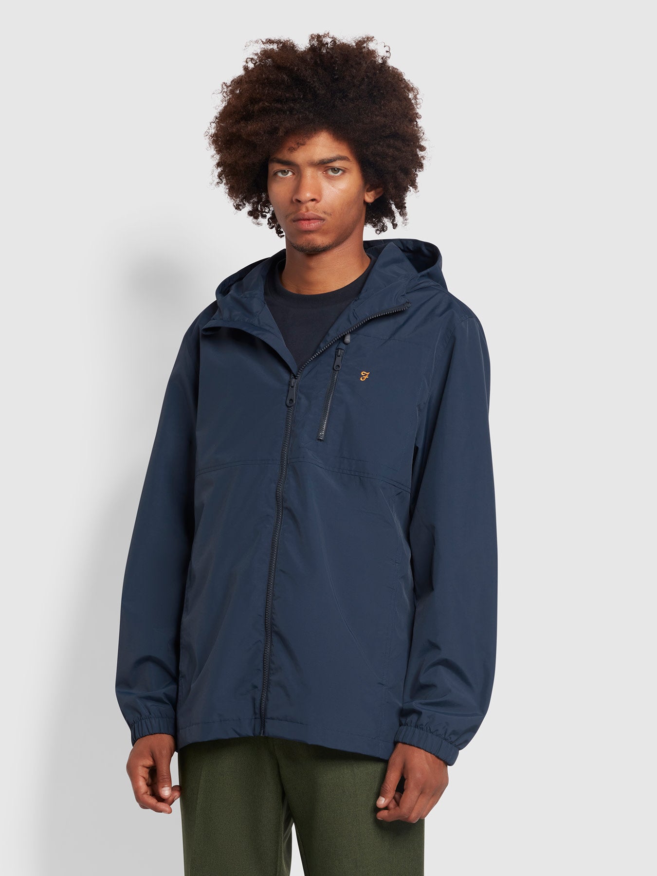 View Farah Westchester Recycled Regular Fit Hooded Jacket In True Navy Blue Mens information