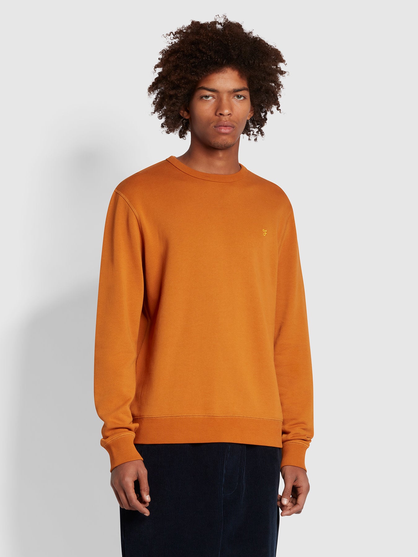 View Tim Slim Fit Organic Cotton Crew Sweatshirt In Ochre Brown information