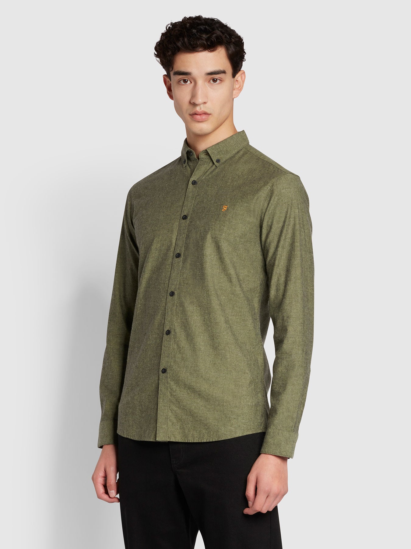 View Steen Slim Fit Brushed Organic Cotton Shirt In Sage Green information