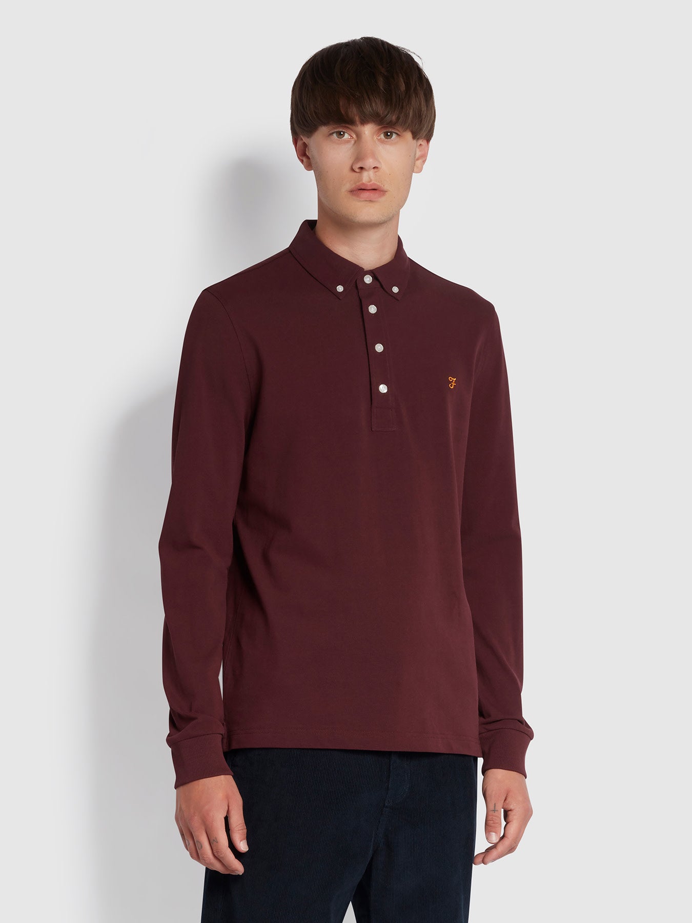 View Ricky Slim Fit Long Sleeve Organic Cotton Polo Shirt In Farah Red information