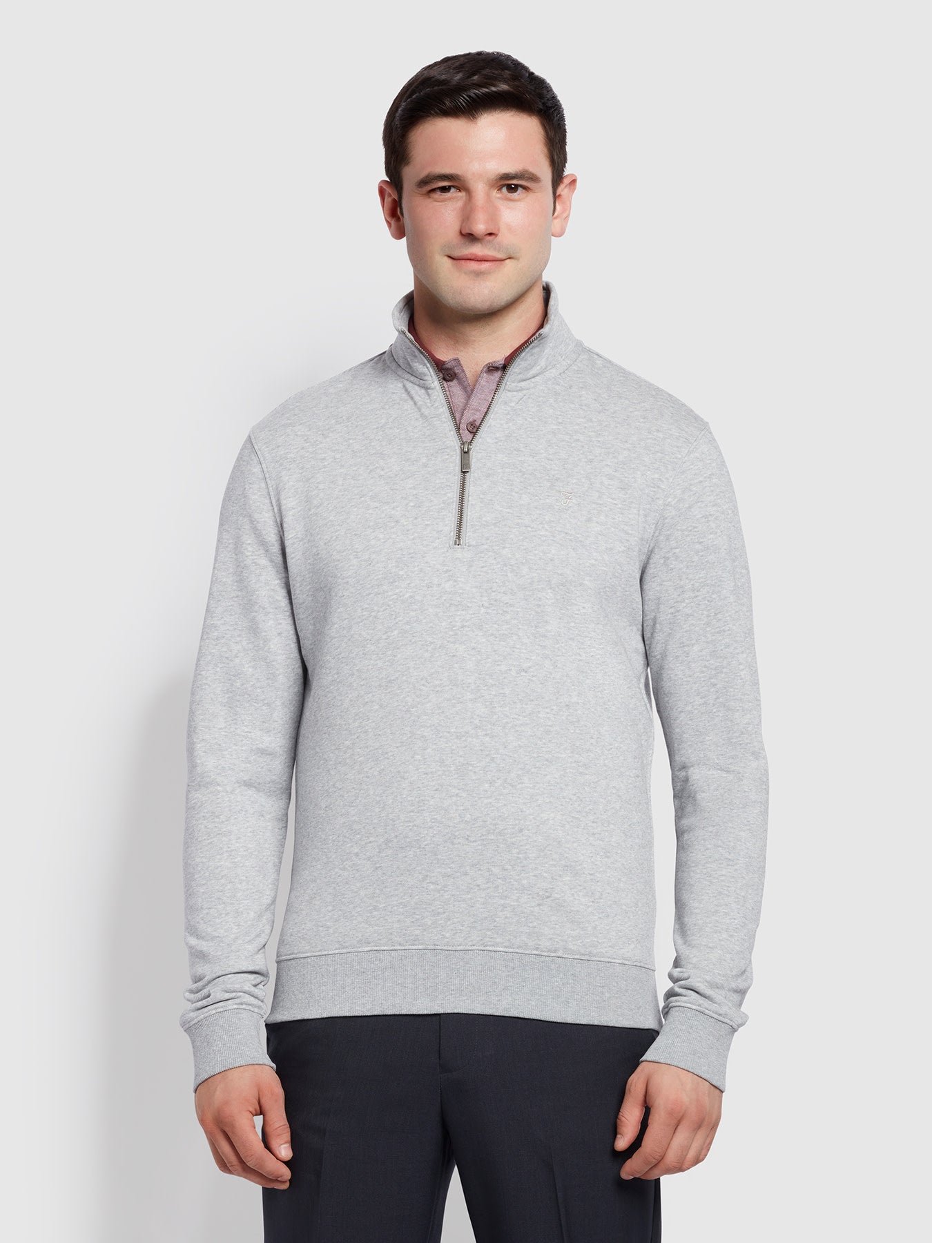 View Aintree Modern Fit Quarter Zip Sweater In Light Grey Marl information