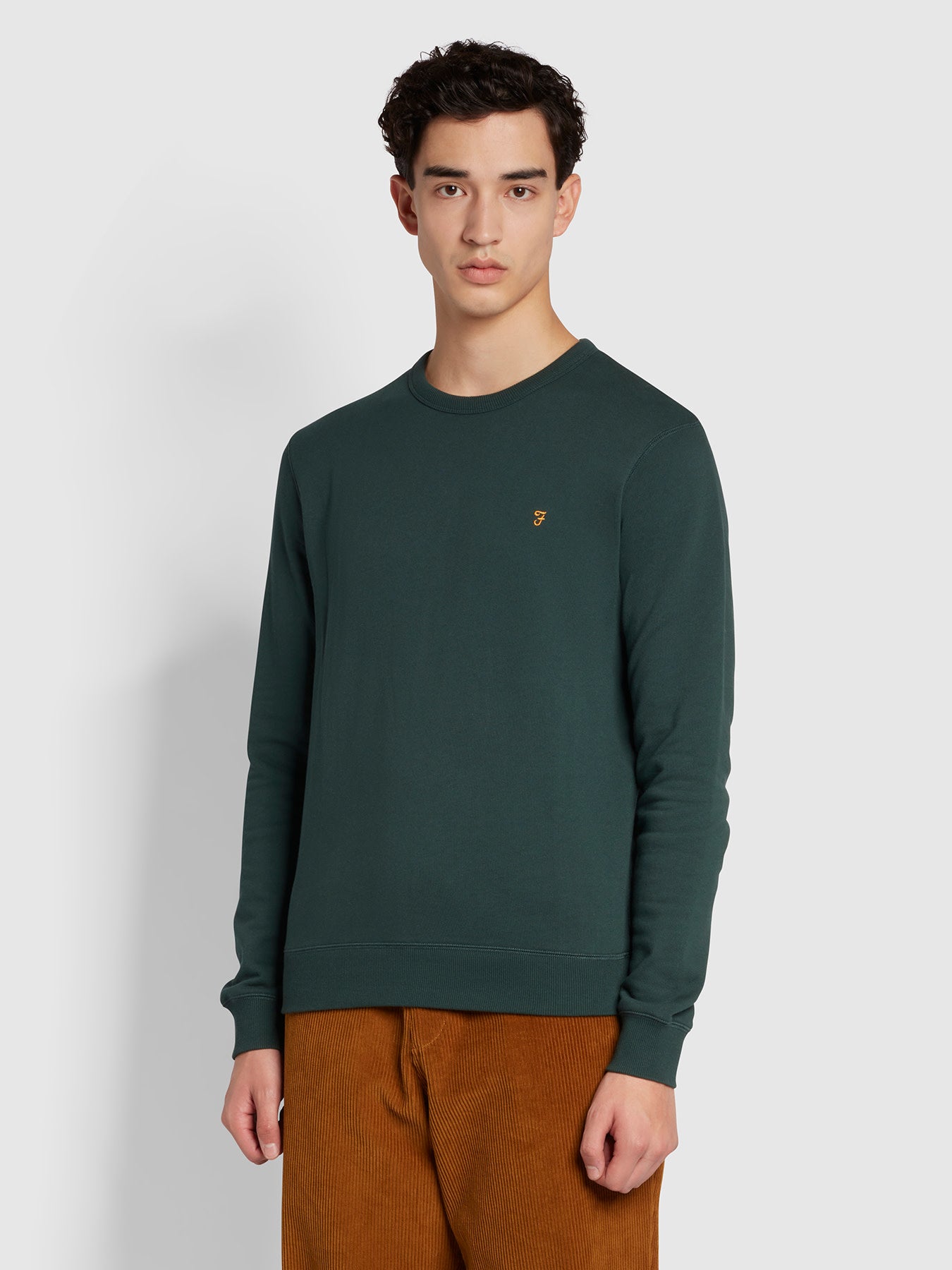 View Farah Tim Slim Fit Organic Cotton Crew Sweatshirt In Farah Forest Green Green Mens information