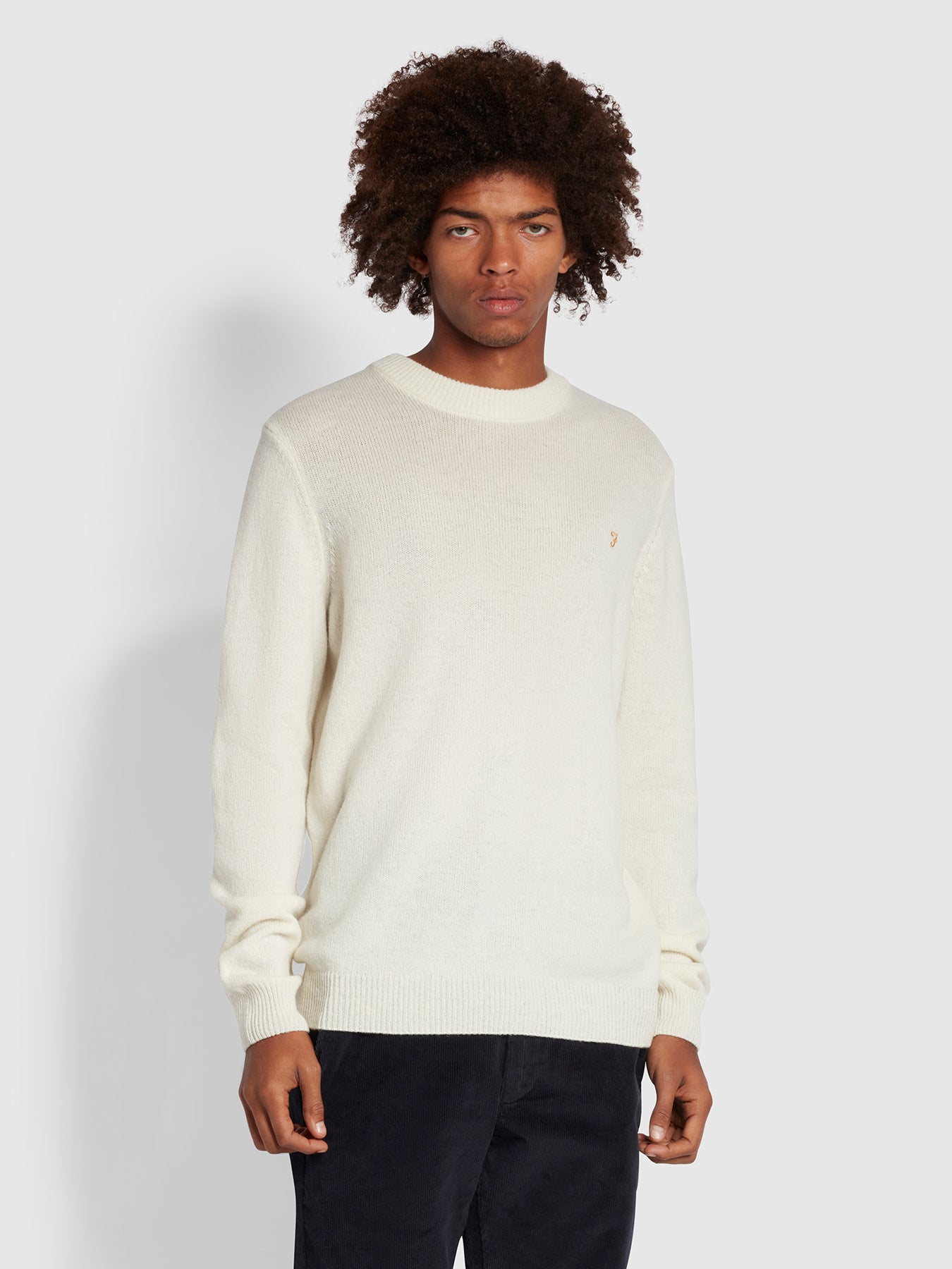 View Farah Birchall Slim Fit Crew Neck Jumper In Ecru Beige Mens information