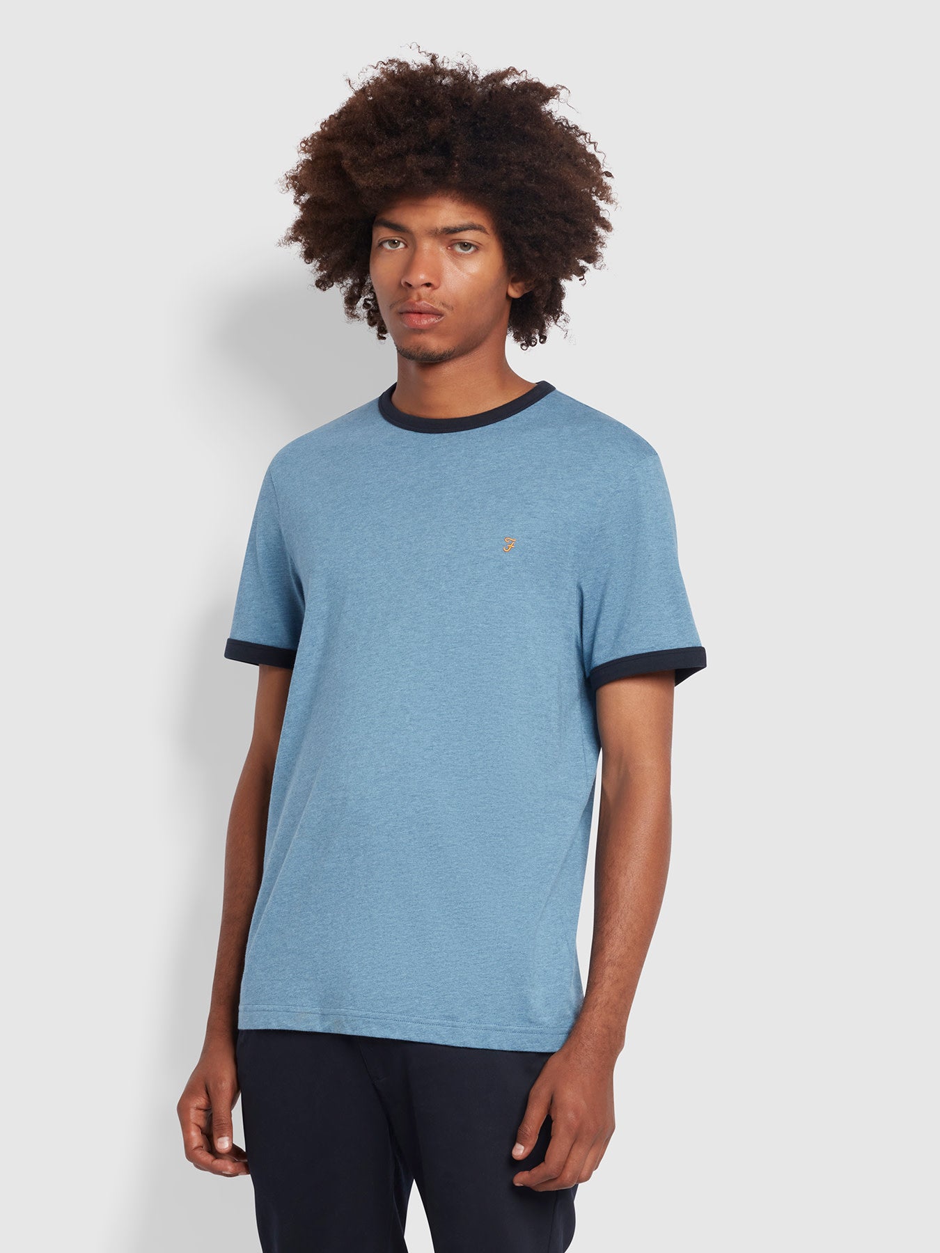 View Groves Regular Fit Organic Cotton Ringer TShirt In Blue Dusk Marl information