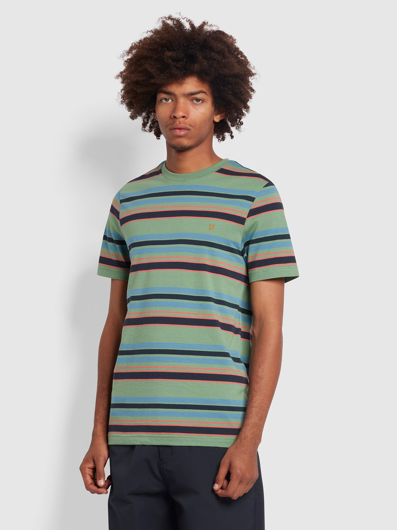 View Farah Nash Regular Fit Striped Organic Cotton TShirt In Green Aloe Green Mens information