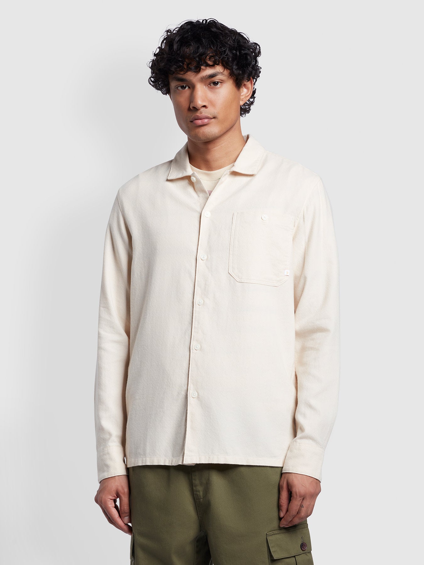 View Campbell Casual Fit Organic Cotton Plain Overshirt In Cream information