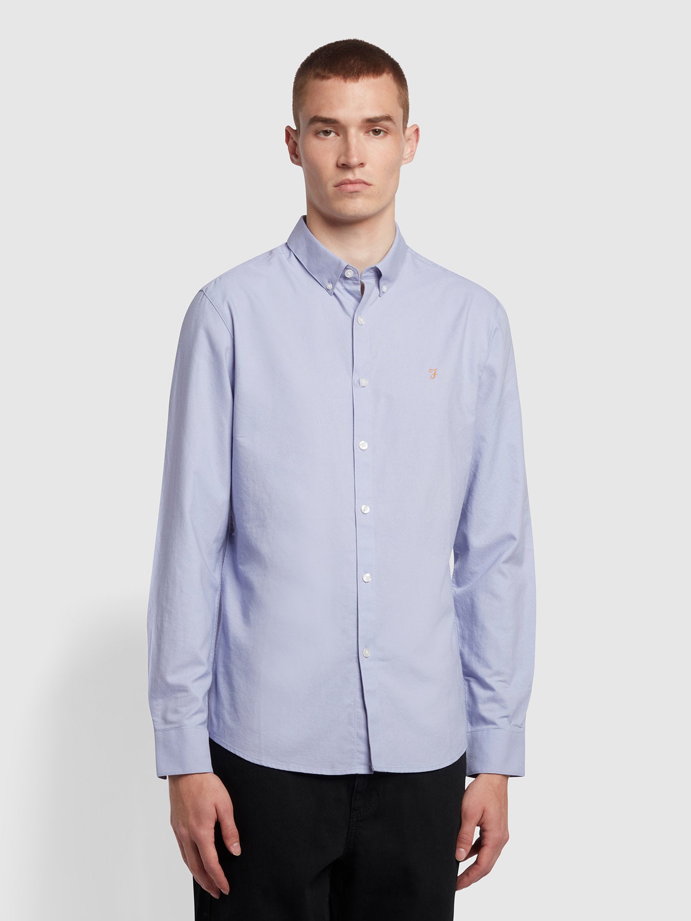 View Brewer Slim Fit Organic Cotton Oxford Shirt In Dusty Lilac information