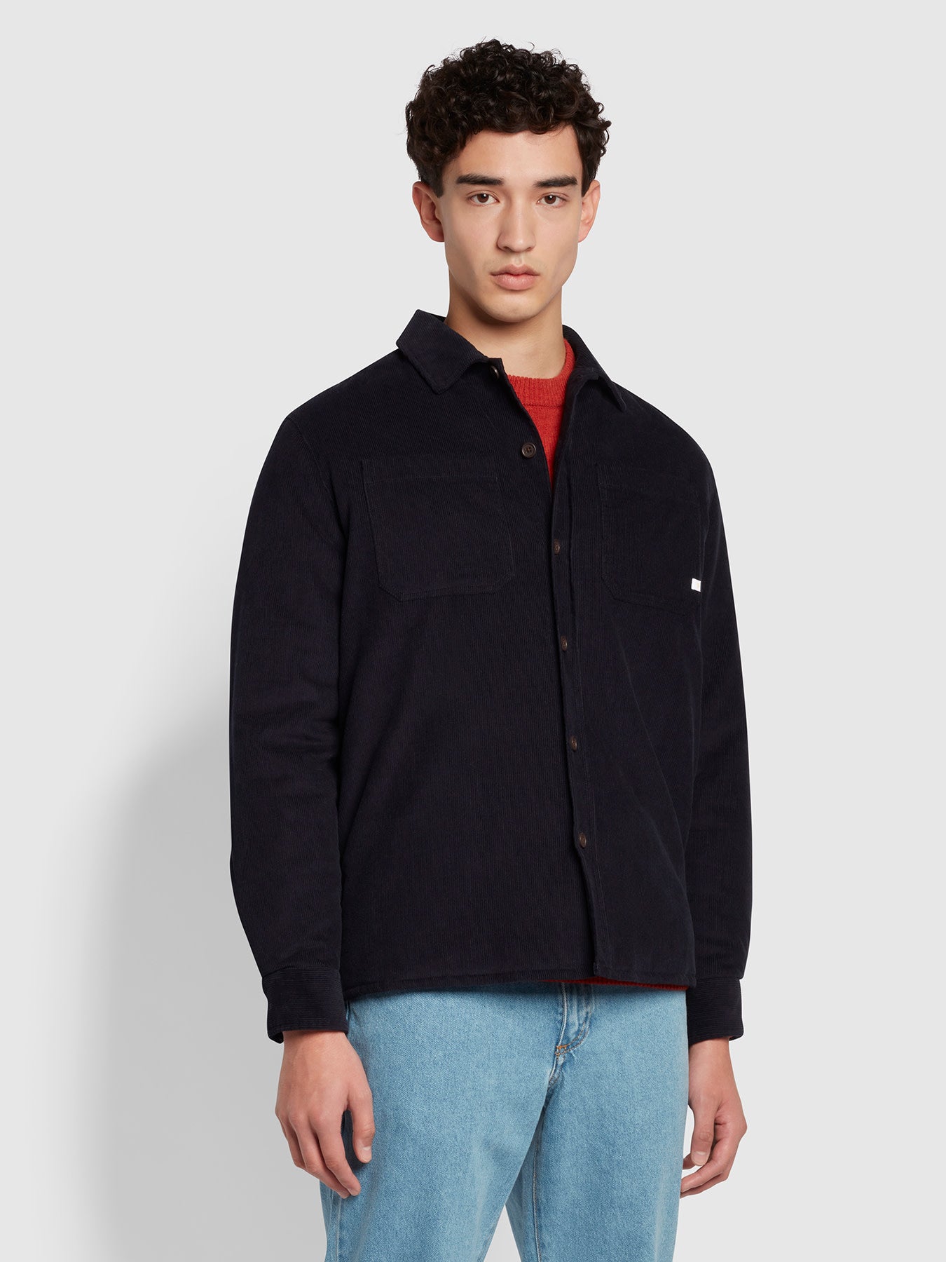 View Farah Hunter Quilted Corduroy Overshirt In True Navy Blue Mens information