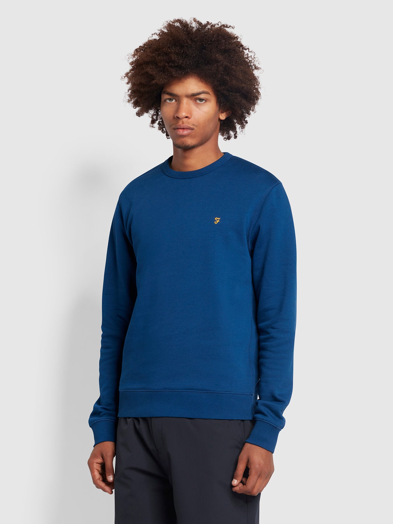 Farah Tim Slim Fit Organic Cotton Crew Neck Sweatshirt In Blue