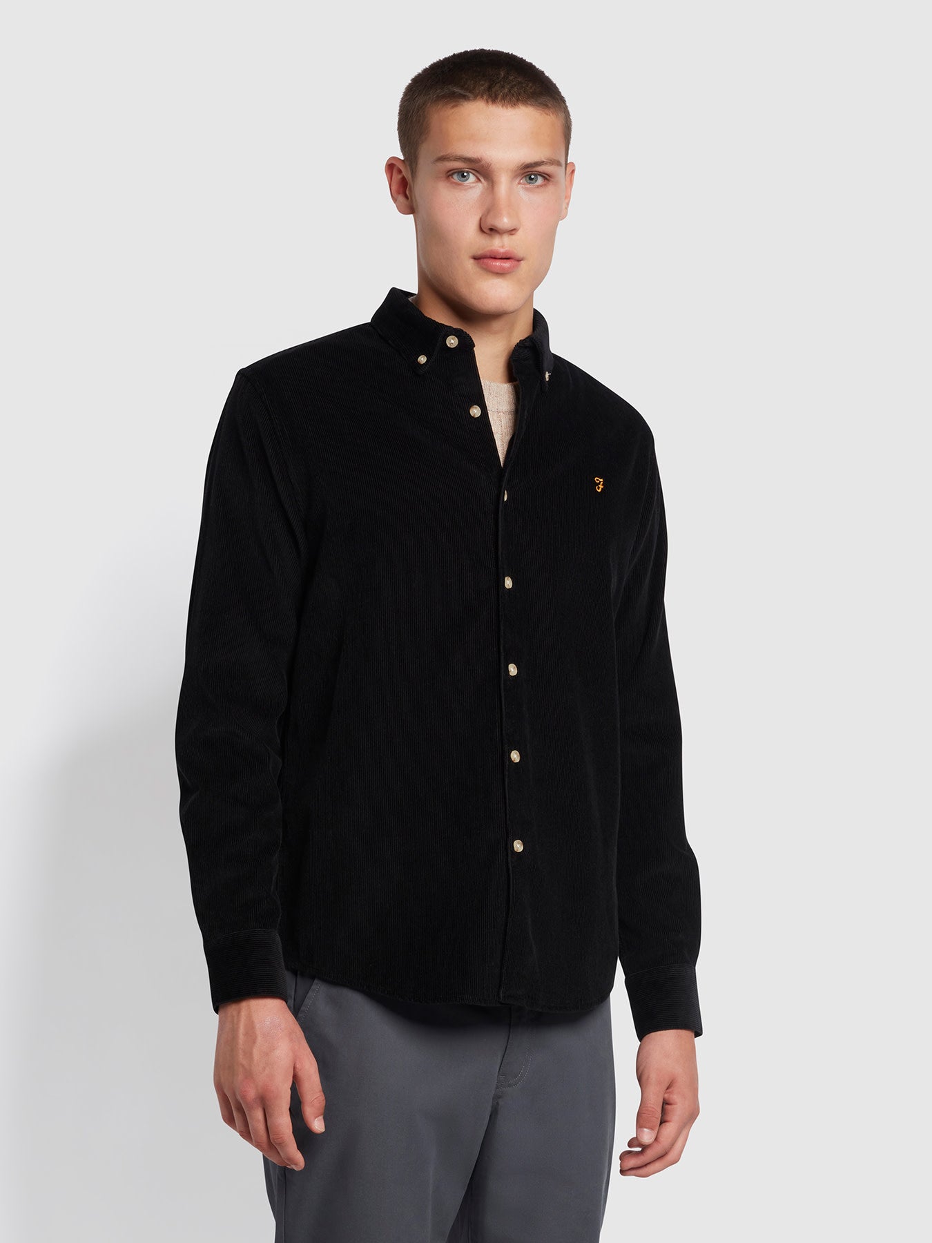 Bowery Casual Fit Organic Cotton Corduroy Shirt In Black