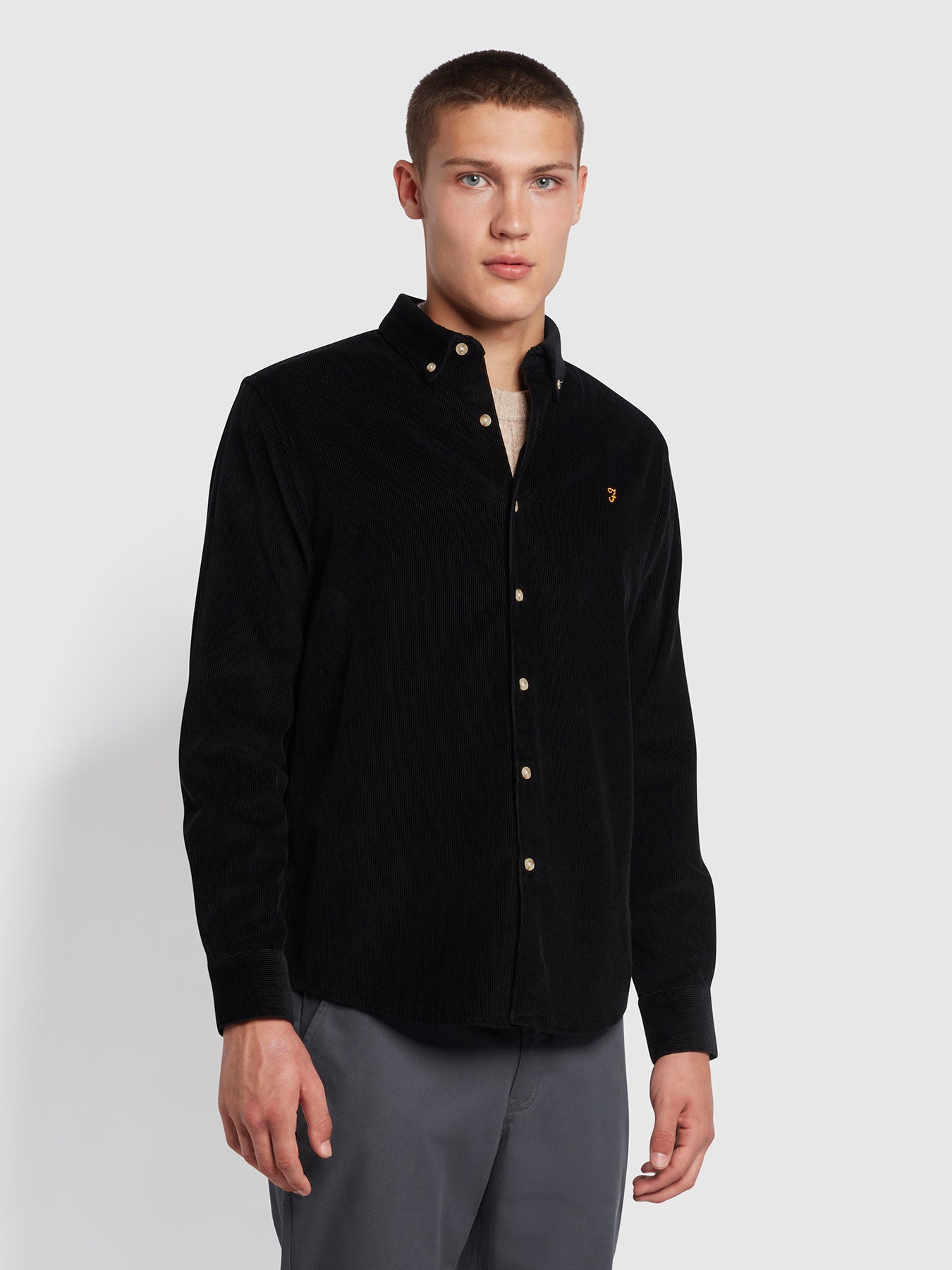 Farah Bowery Casual Fit Organic Cotton Corduroy Shirt In Black