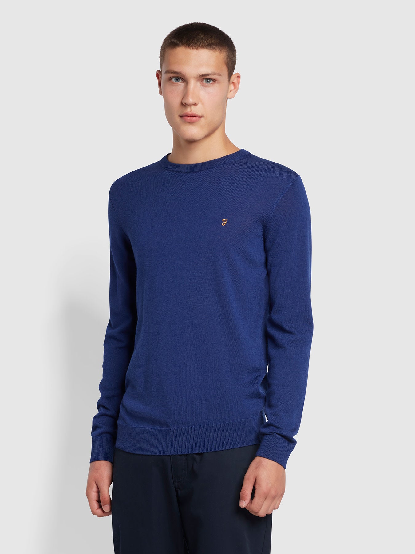 Farah Mullen Slim Fit Merino Wool Crew Neck Jumper In Blue