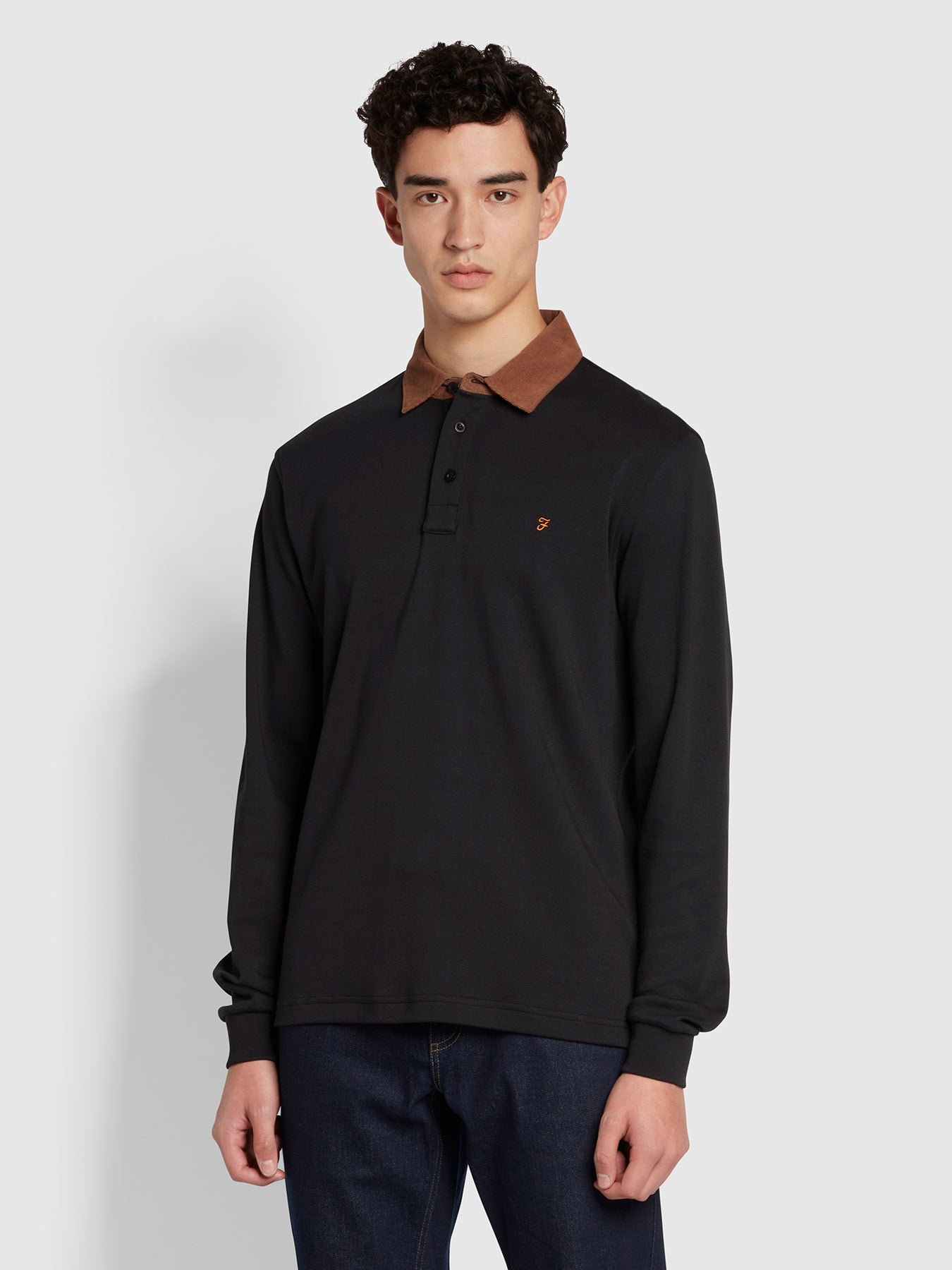 View Farah Tahoe Regular Fit Organic Cotton Corduroy Collar Polo Top Black Mens information