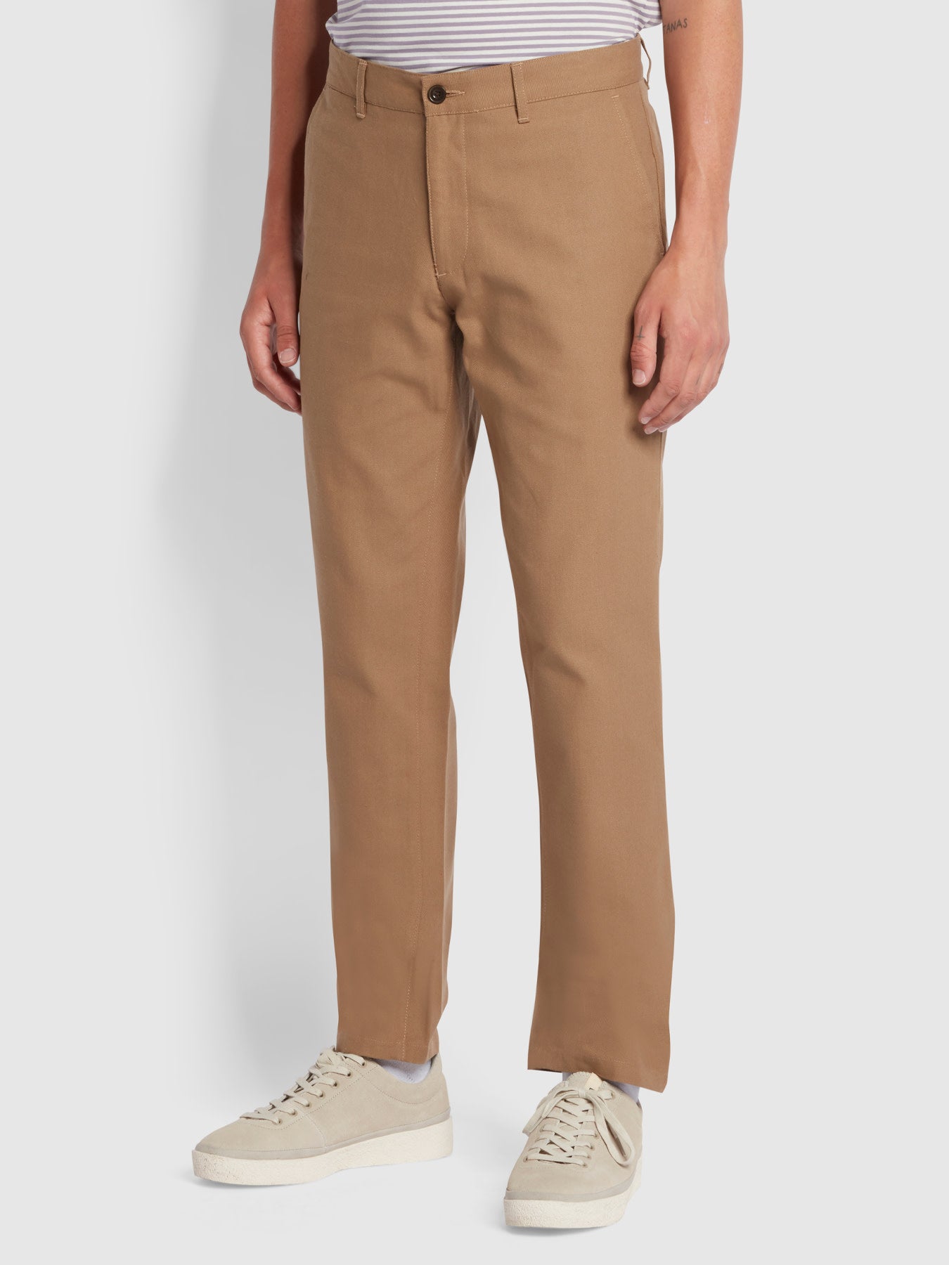 Farah Elm Regular Fit Cotton Hopsack Trousers In Brown