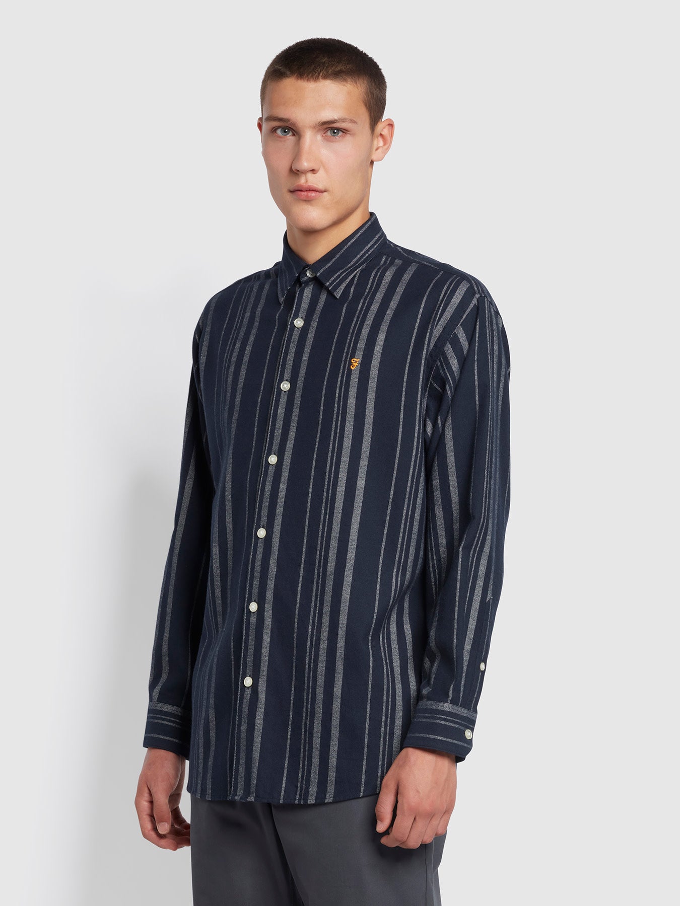 Farah Thompson Stripe Organic Cotton Shirt In Blue