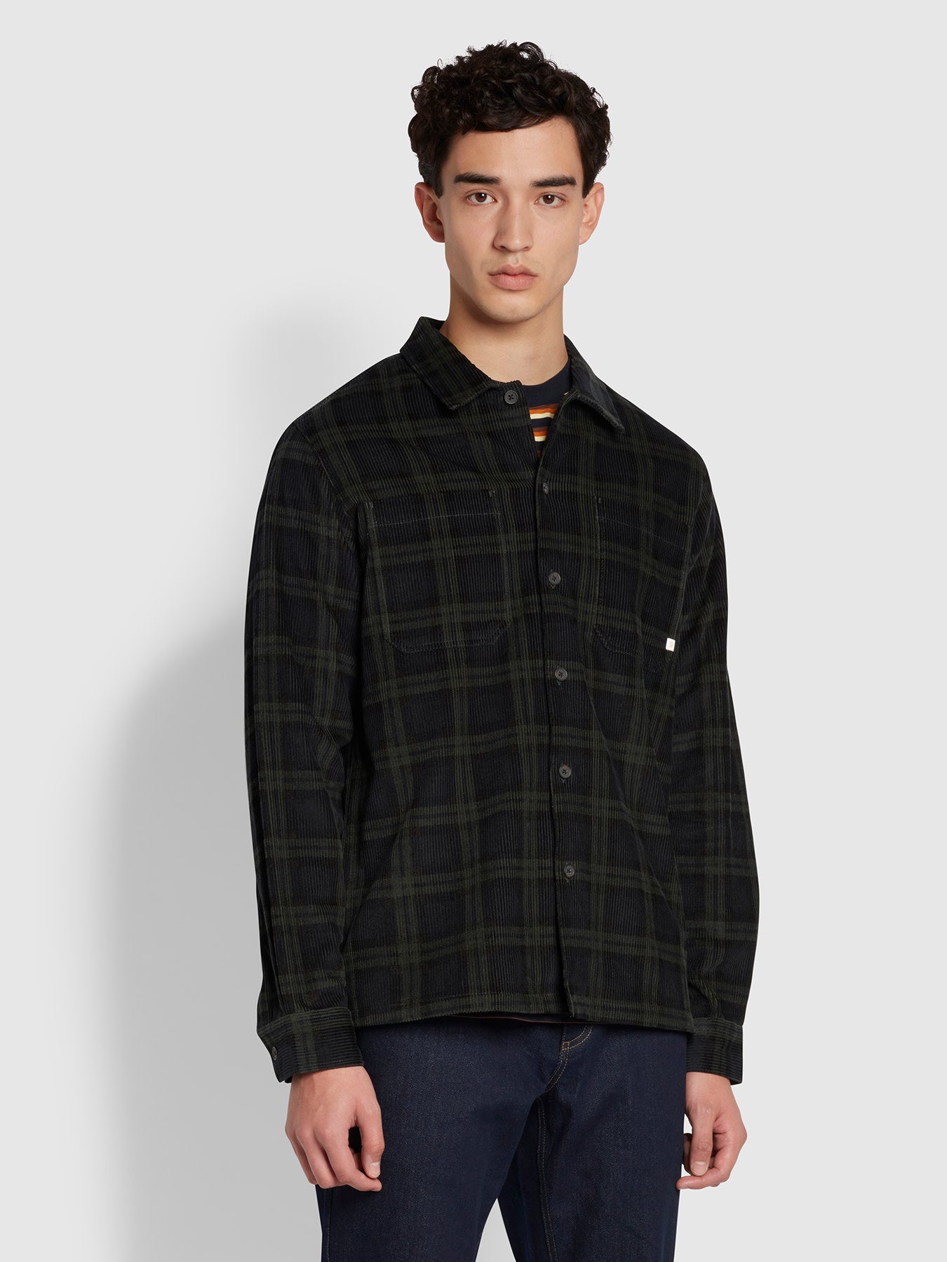 View Claude Relaxed Fit Long Sleeve Corduroy Check Shirt In Evergreen information