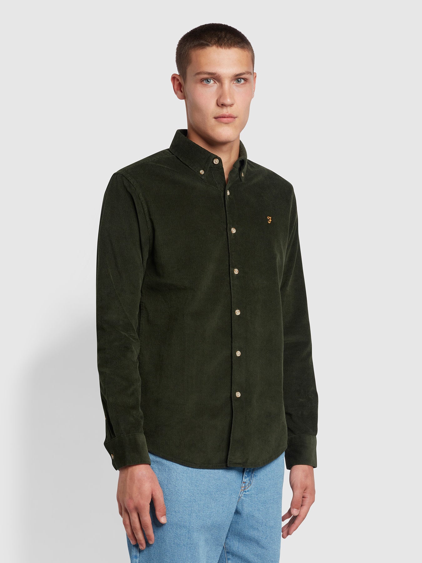 View Farah Bowery Casual Fit Organic Cotton Corduroy Shirt In Archive Olive Green Green Mens information