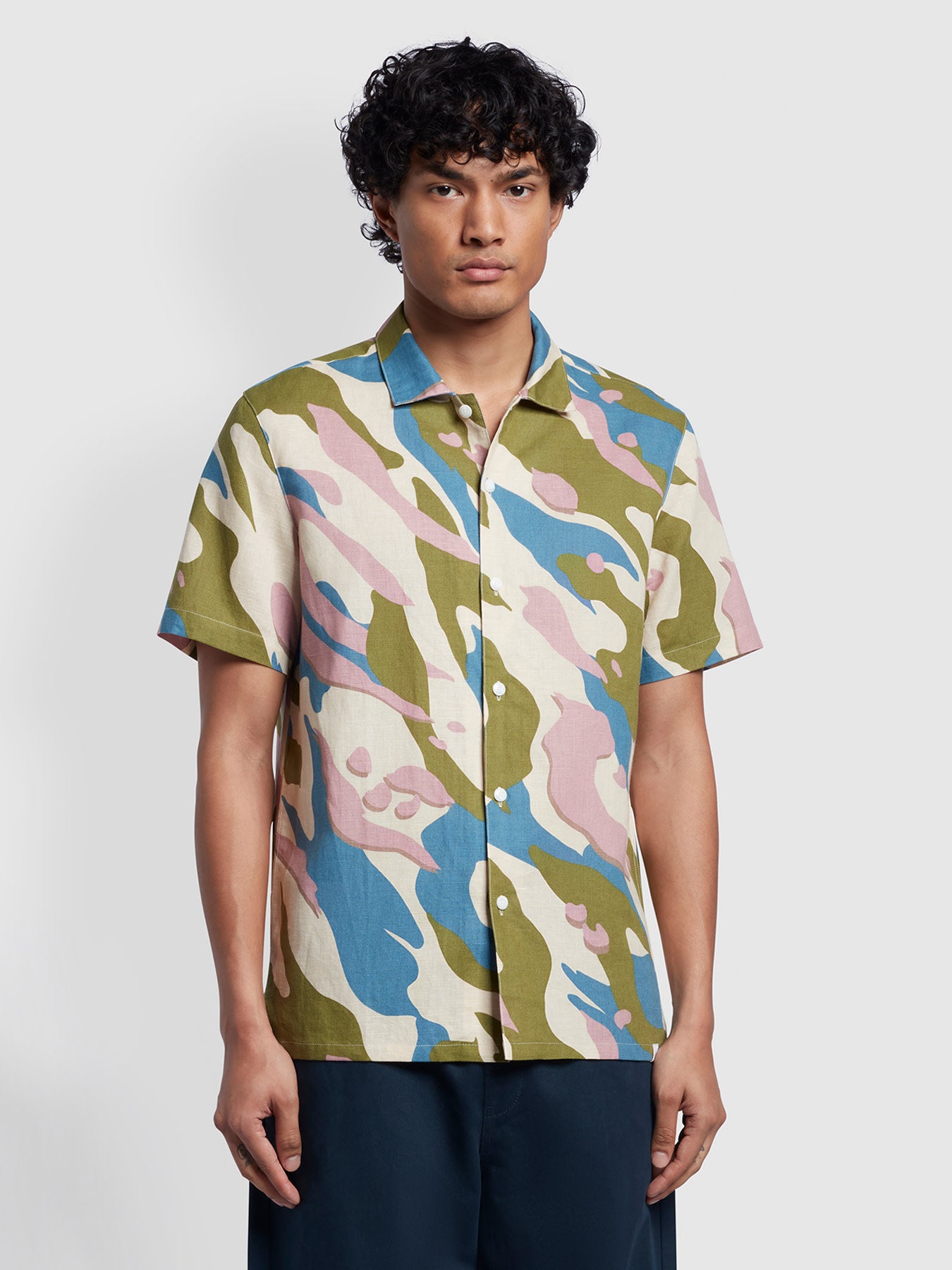 View Tandang Casual Fit Linen Revere Camo Shirt In Fog information