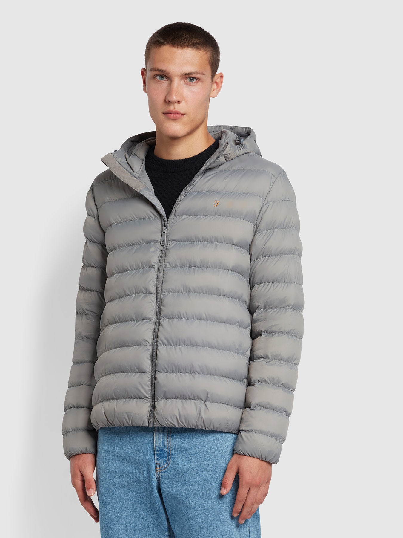 View Farah Strickland Wadded Puffer Jacket Grey Mens information