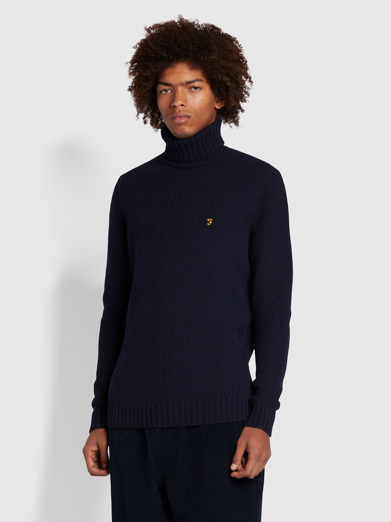 View Anton Regular Fit Fisherman Stitch Roll Neck Sweater In True Navy information