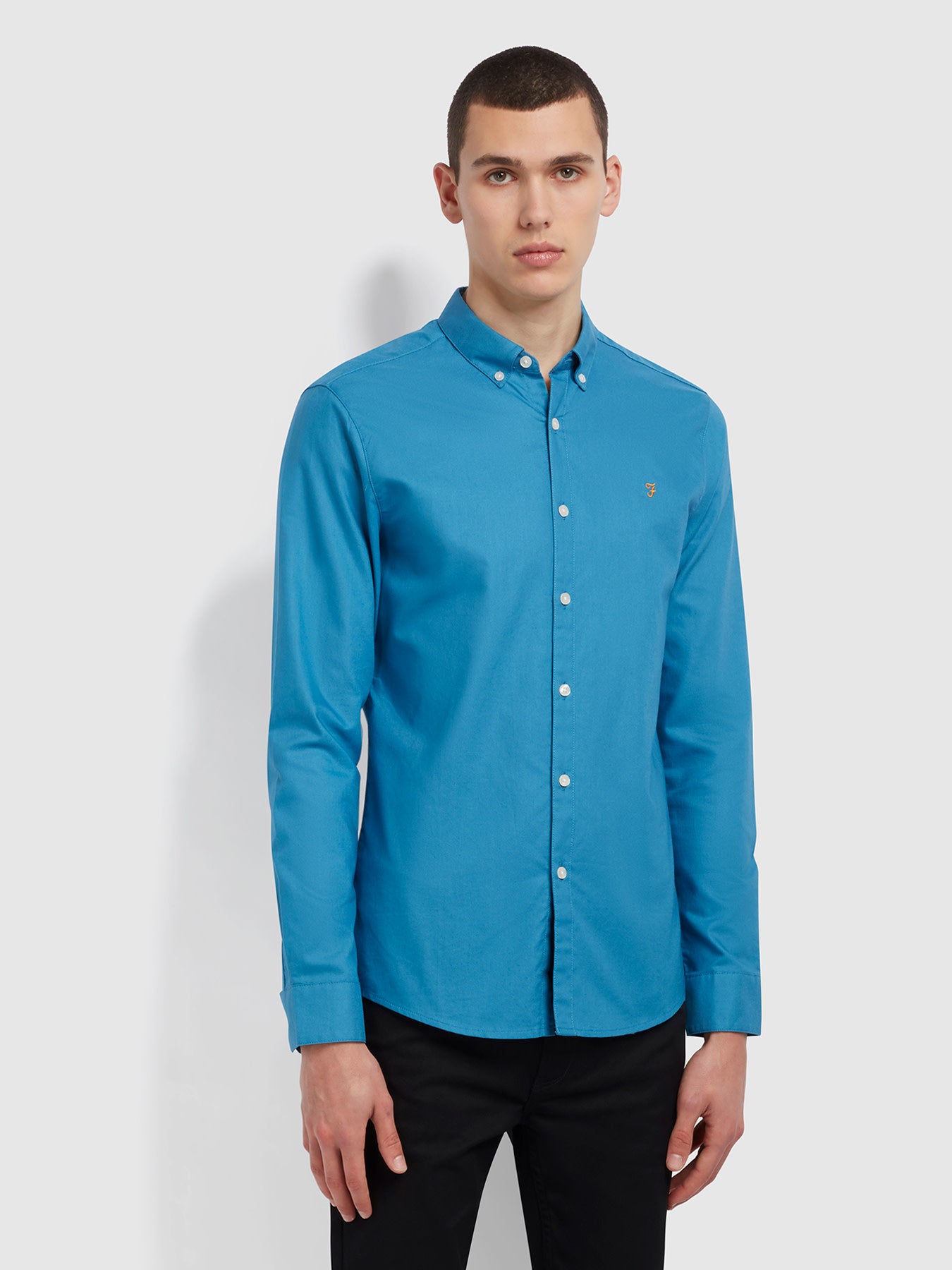 View Brewer Slim Fit Organic Cotton Oxford Shirt In Maritime Blue information