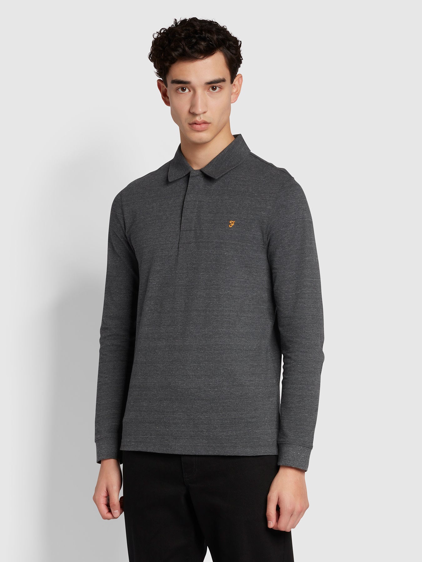 View Haslam Slim Fit Long Sleeve Polo Shirt In Farah Grey Marl information