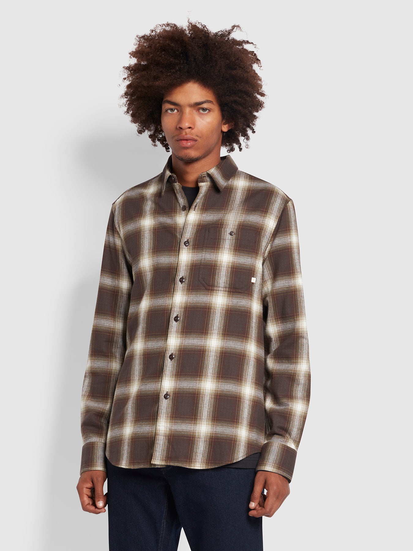 Farah Gregory Casual Fit Organic Cotton Check Shirt In Brown