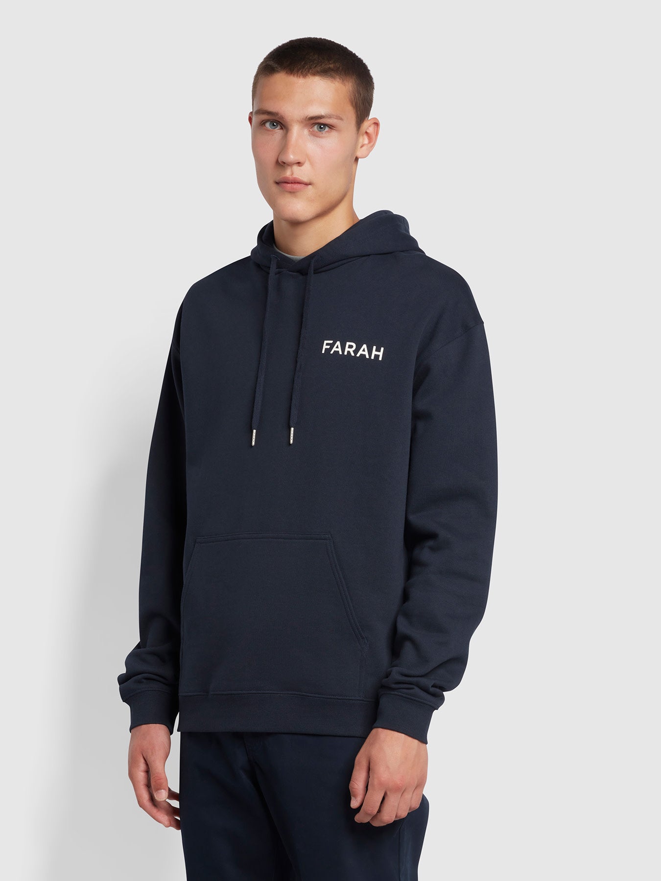 View Farah Minnot Regular Fit Brushback Organic Cotton Hoodie Blue Mens information