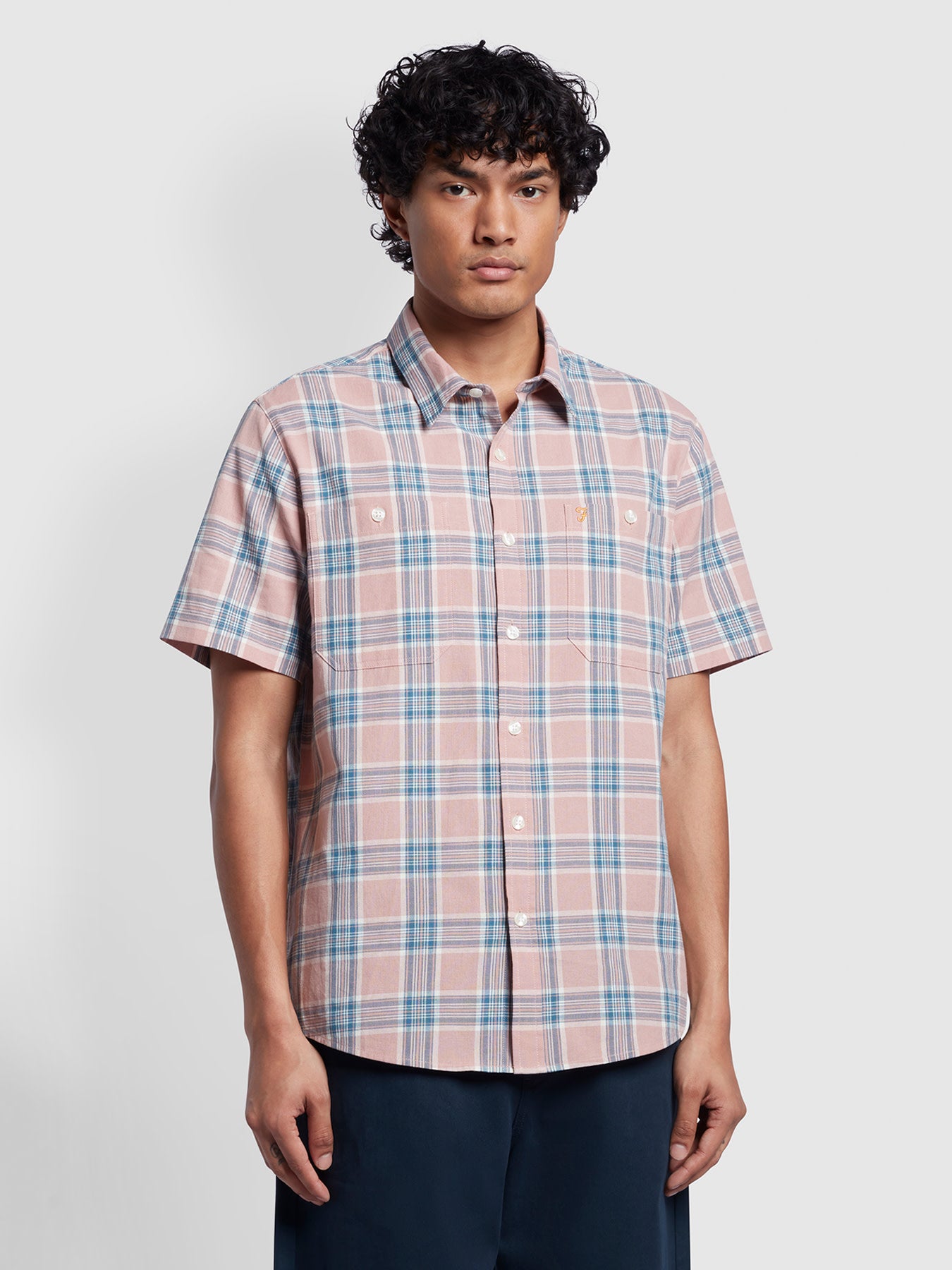 View Farah Rocksteady Relaxed Fit Organic Cotton Check Shirt In Dark Pink Pink Mens information