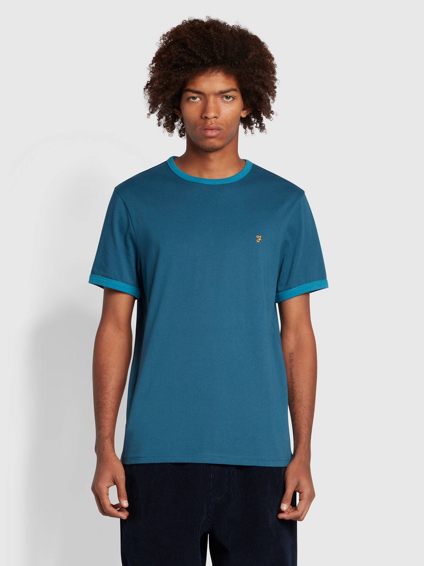 View Farah Groves Regular Fit Organic Cotton Ringer TShirt Blue Mens information