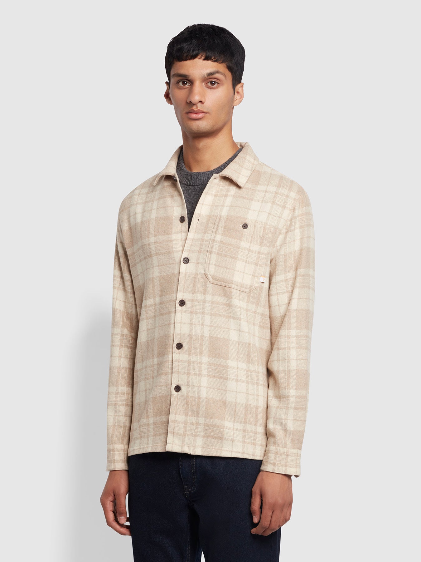 Marks Relaxed Fit Check Overshirt In Straw Beige