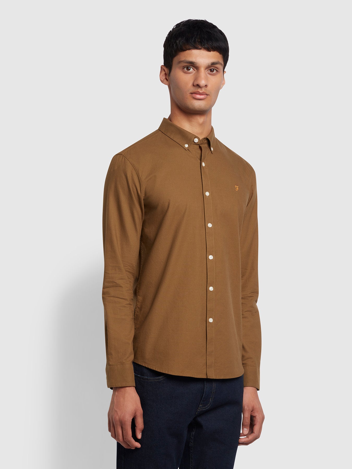 View Brewer Slim Fit Organic Cotton Oxford Shirt In Brown information