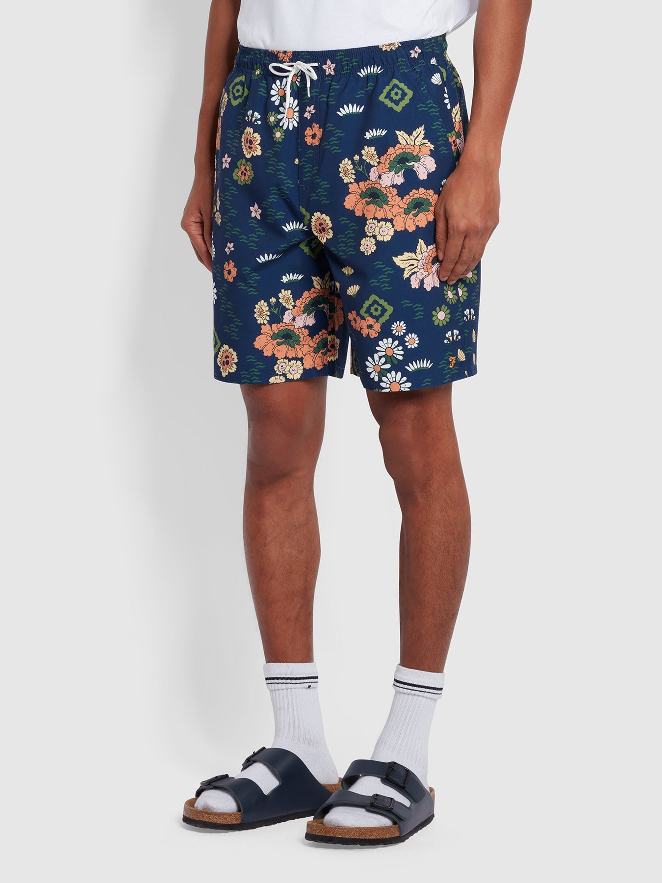 View Colbert Regular Fit Floral Print Swim Shorts In Rich Indigo information