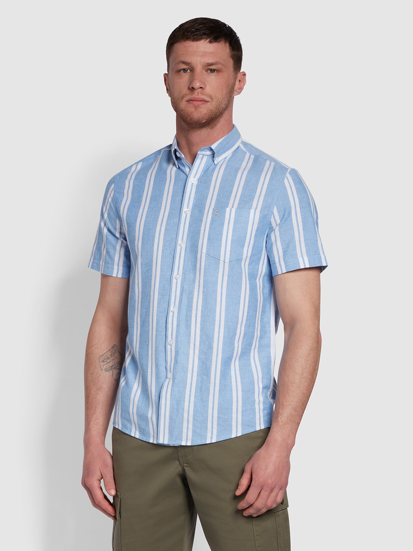 View Drayton Modern Fit Stripe Shirt In Regatta Blue information