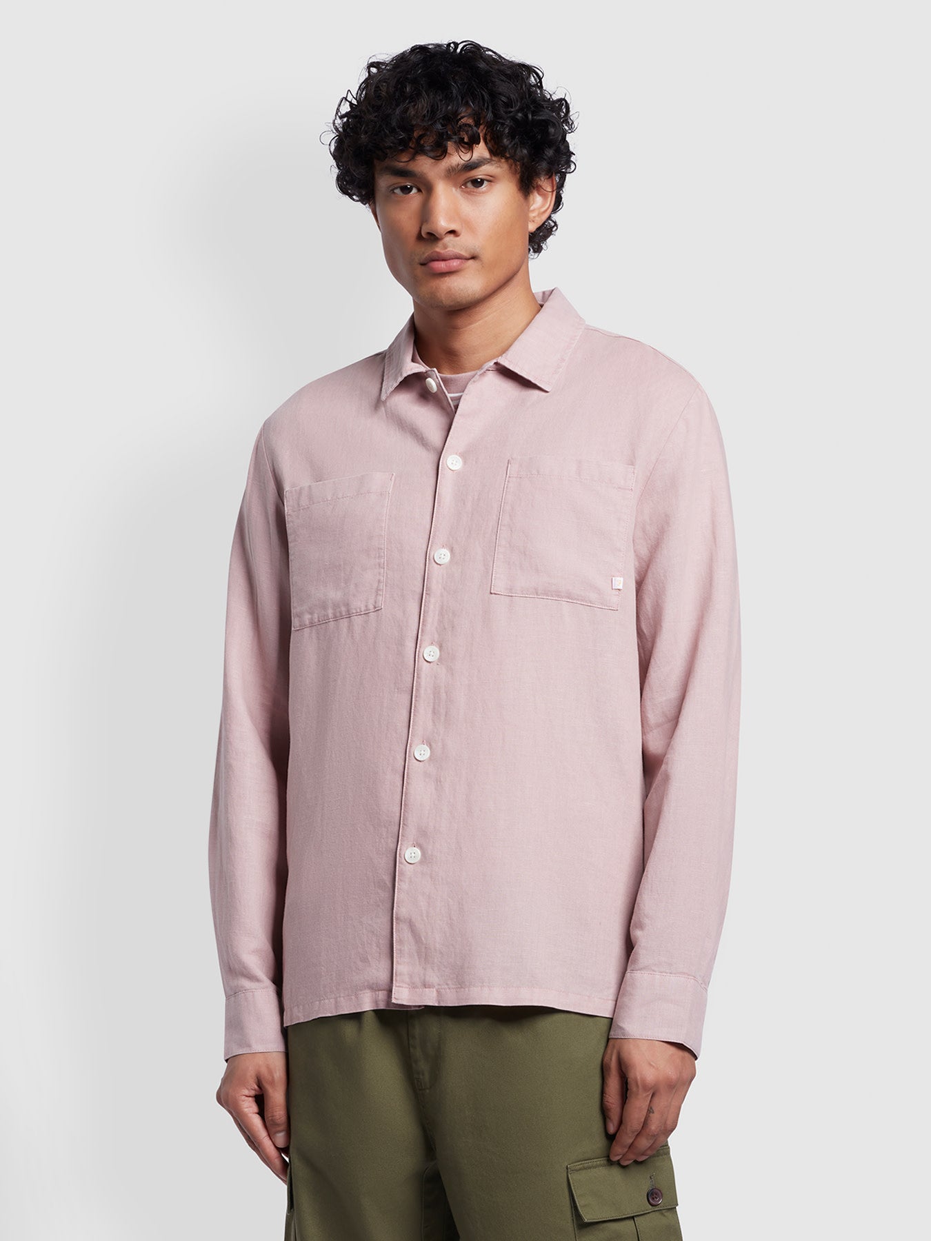 View Farah Nelson Relaxed Fit Linen Slub Overshirt In Dark Pink Pink Mens information