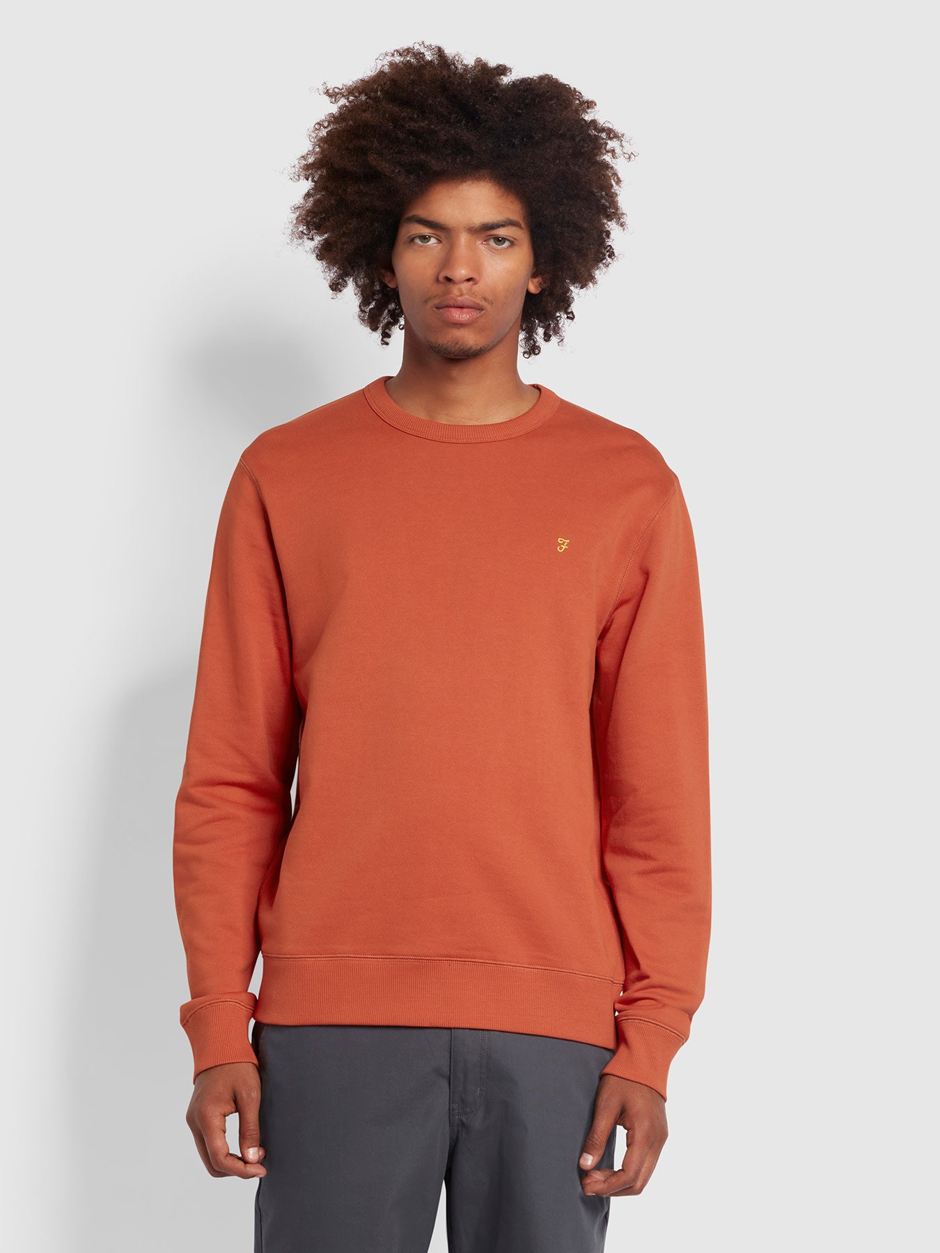 View Tim Slim Fit Crew Neck Organic Cotton Sweatshirt In Terracotta information