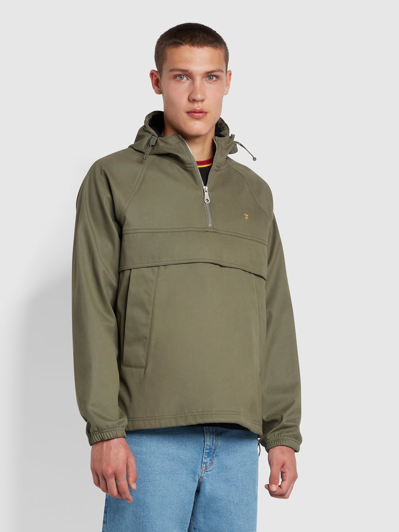 View Mike Overhead Quarter Zip Organic Cotton Jacket In Vintage Green information