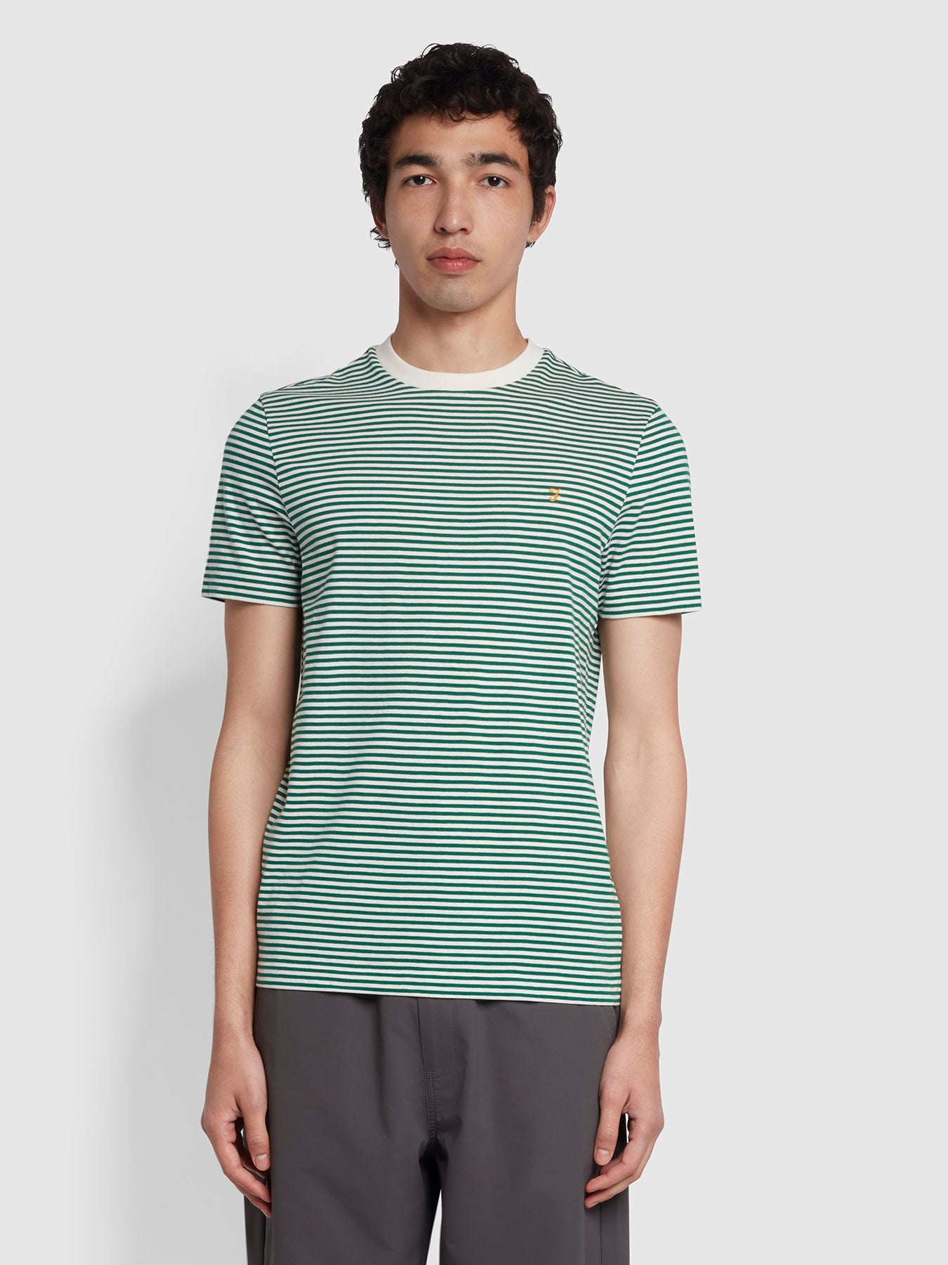 View Farah Daytona Regular Fit Striped Organic Cotton TShirt In Green Haze Green Mens information