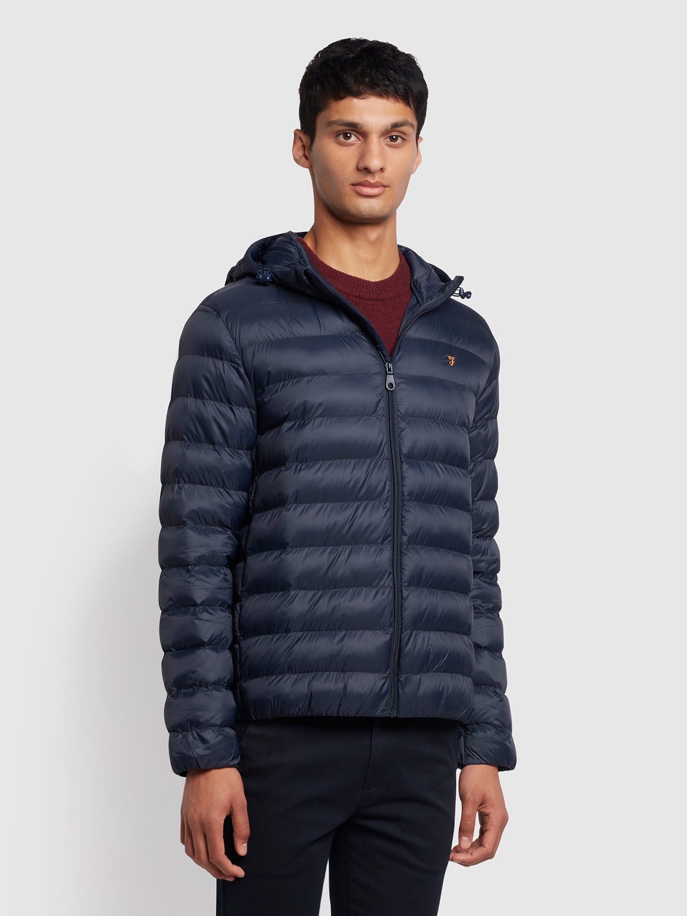 Farah Strickland Wadded Puffer Jacket In Blue