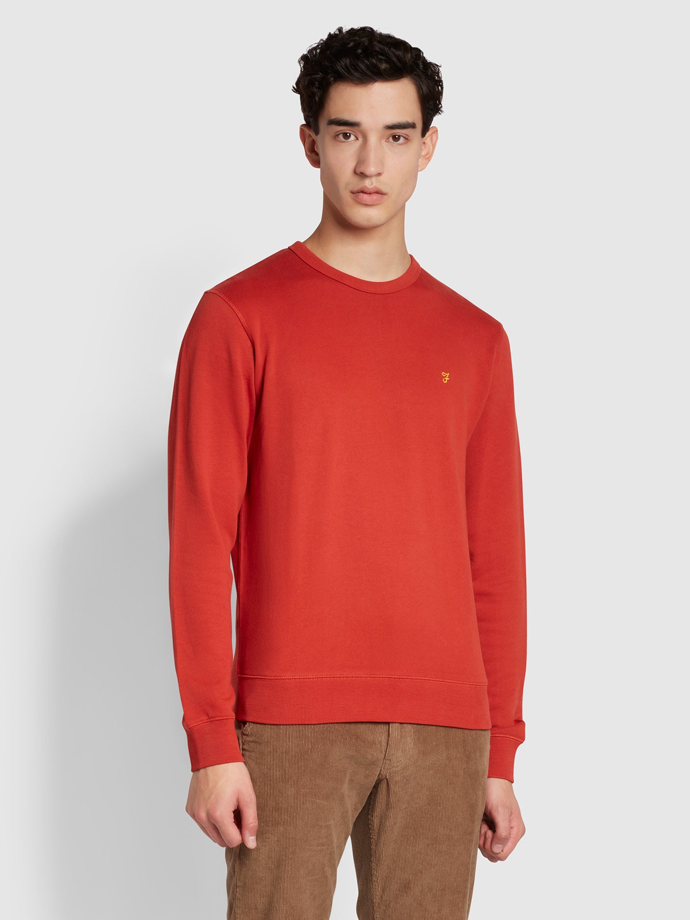Farah Tim Slim Fit Organic Cotton Crew Sweatshirt In Red