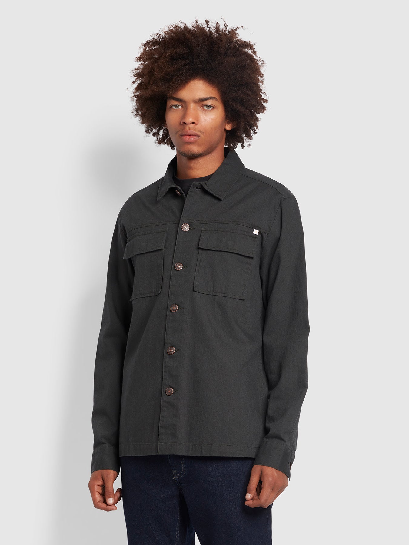 Farah Ellis Chambray Organic Cotton Denim Shirt In Black