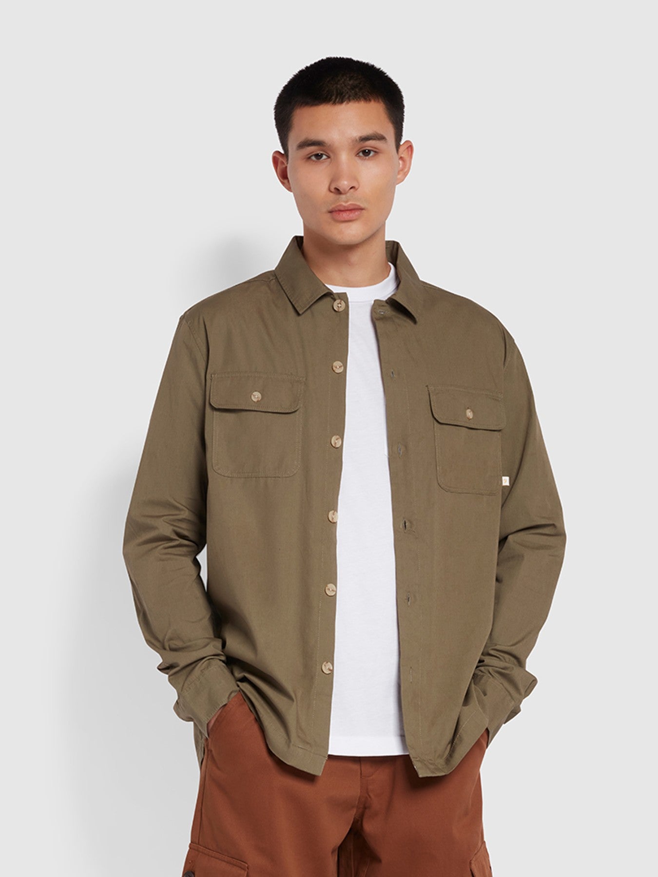 View Rockfield Relaxed Fit Organic Cotton Overshirt In Vintage Green information