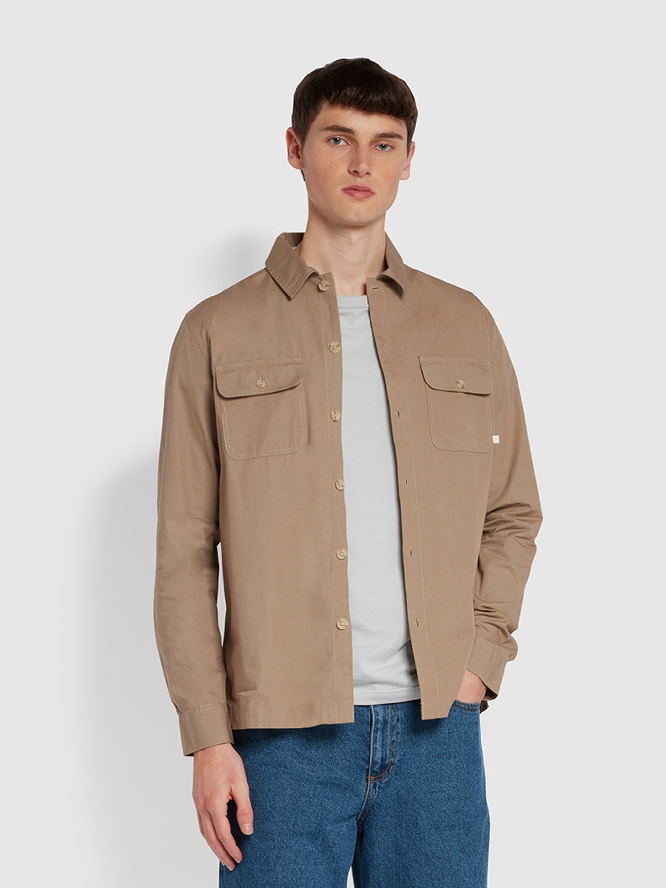 Farah Rockfield Relaxed Fit Organic Cotton Overshirt In Beige