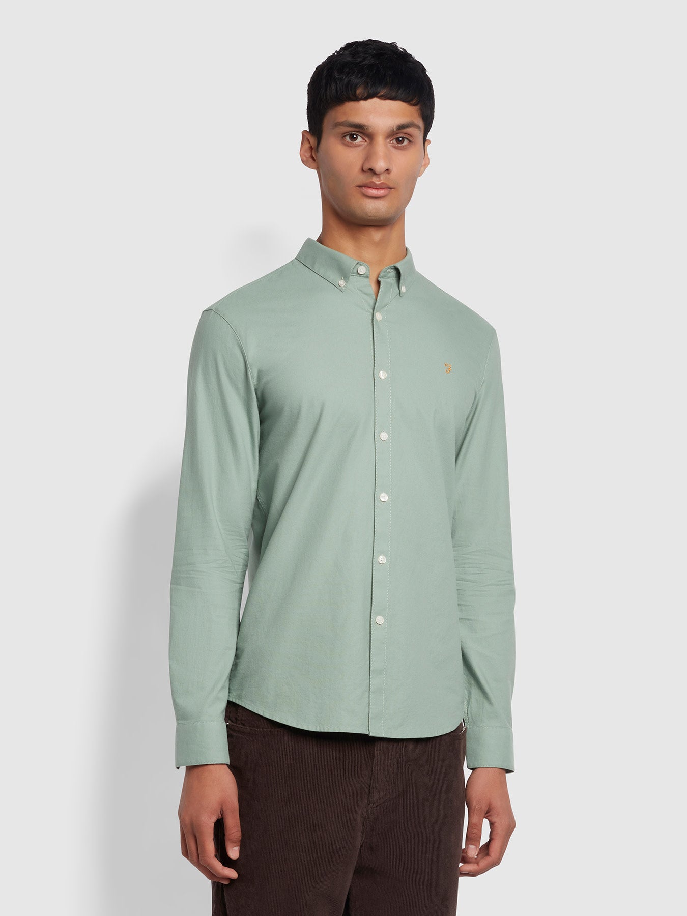 View Brewer Slim Fit Organic Cotton Oxford Shirt In Archive Green Sage information