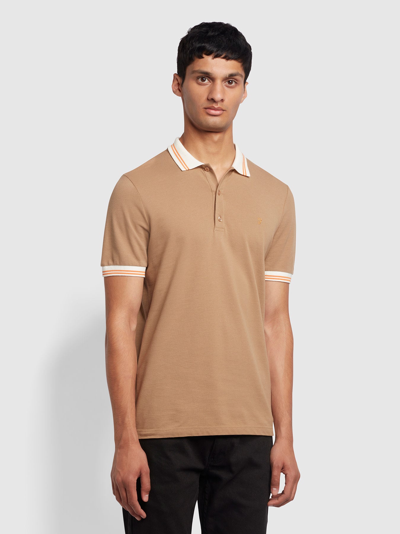 Farah Stanton Slim Fit Organic Cotton Polo Shirt In Brown