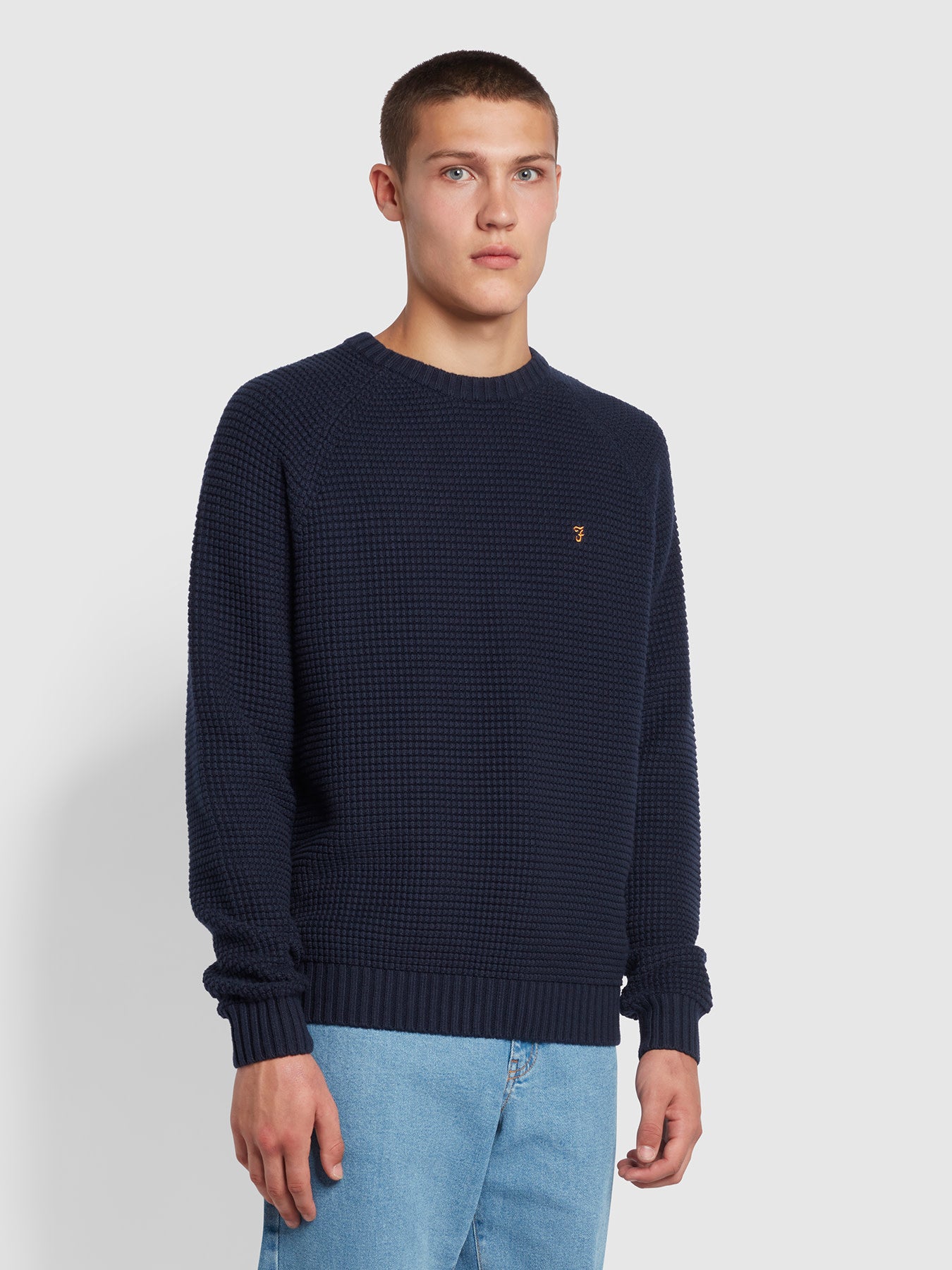 View Lawes Regular Fit Textured Crew Neck Jumper In True Navy information