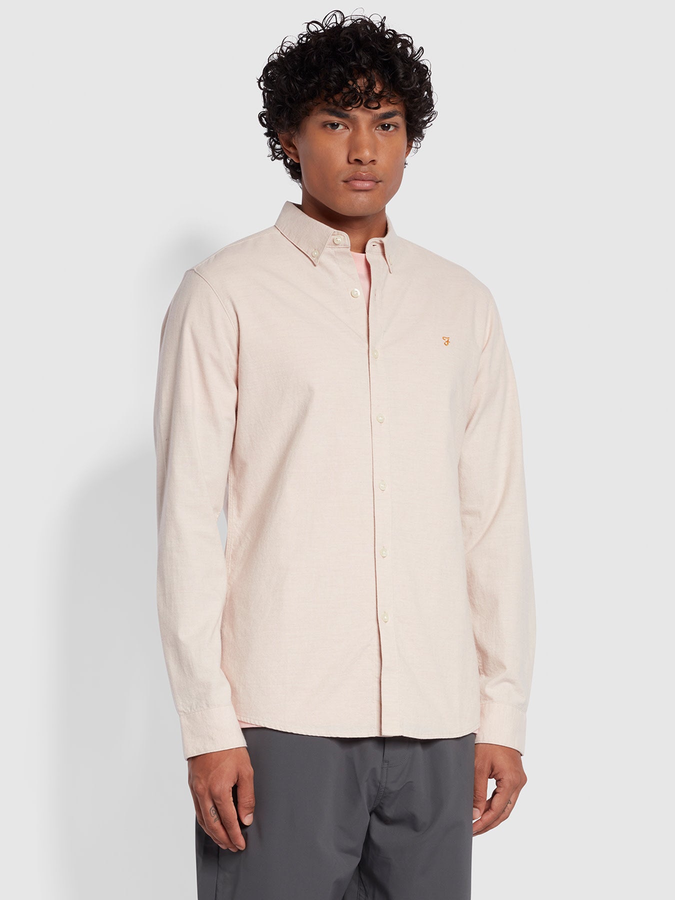 View Steen Slim Fit Long Sleeve Brushed Shirt In Mid Pink information
