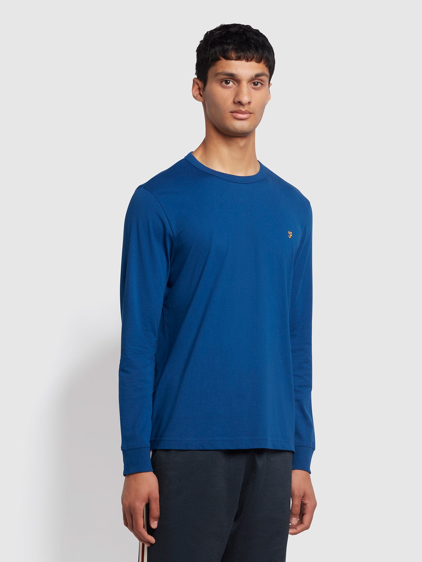 Farah Worthington Regular Fit Organic Cotton Long Sleeve T-Shirt In Blue